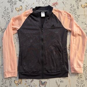 adidas Black Floral Track Jacket with Light Pink Sleeves lulu inspired